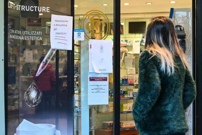Many shops in Milan have sold out of Amuchina gel and respiratory masks which are now being sold at hiked up prices online