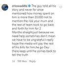 Criss Waddle comment on Instagram