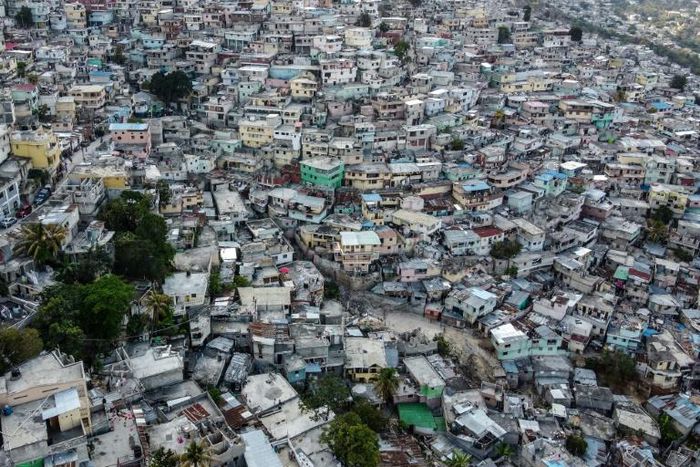 Aerial view of the high density of houses in the neighbourhood of Jalousie in Port-au-Prince, on March 12, 2020