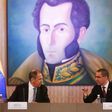 Russian Foreign Minister Sergei Lavrov (L) speaks with his Venezuelan counterpart Jorge Arreaza (R) at the Foreign Affairs Ministry in Caracas on February 7, 2020