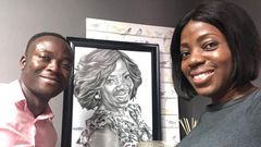 Shirley Frimpong-Manso receives pencil drawing