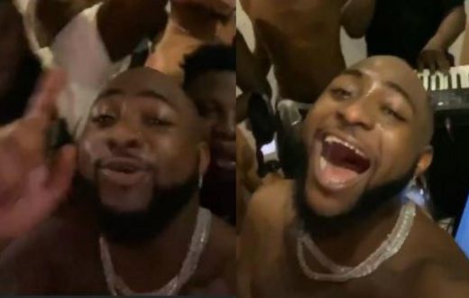Davido recording gospel song in the studio
