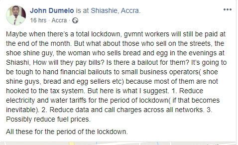 John Dumelo's Facebook post