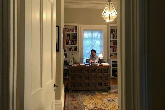 Canadian Prime Minister Justin Trudeau in self-isolation working from home in Ottawa, Canada