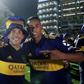 Carlos Tevez (L) celebrates winning the Argentine league title with Boca Juniors