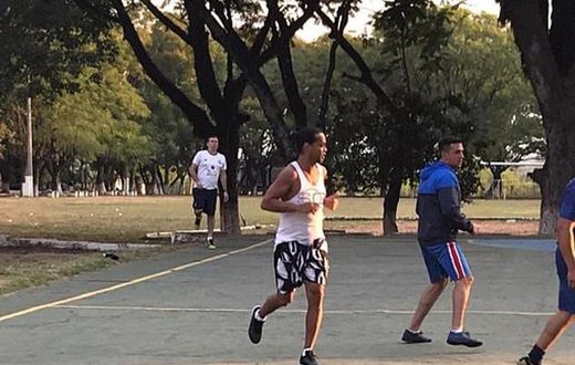 Ronaldinho has been pictured participating in a football tournament in a Paraguay prison