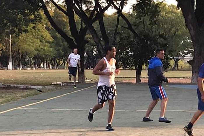 Ronaldinho has been pictured participating in a football tournament in a Paraguay prison