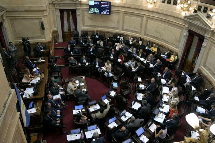 Argentine Senators debate a bill to renegotiate the public external debt in Buenos Aires on February 5