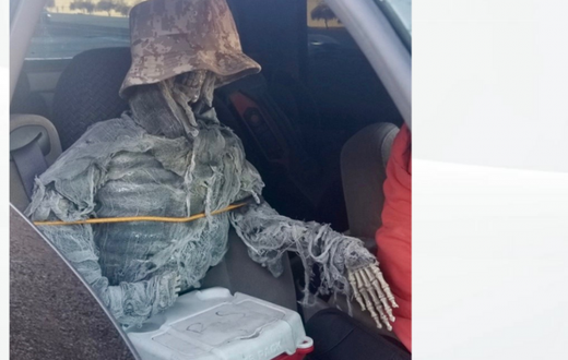 Driver arrested and fined for using ‘skeleton’ as a passenger to mislead police