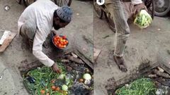Disturbing photos show vegetable vendor collecting them from a dirty gutter