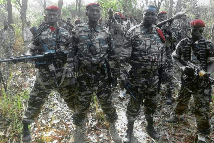 FDPC leader Abdoulaye Miskine(2R, pictured with his fighters in a photo released in 2013 by the FDPC) has been hit with UN sanctions which include an asset freeze and travel ban