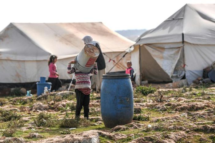 Syrians displaced by regime bombardment have sought shelter in squalid camps along the border with Turkey