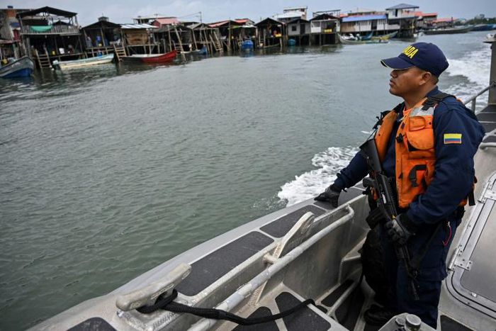 A Colombian coast guard on patrol in Tumaco bay