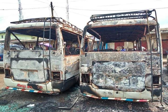 Burned-out buses in Buea, the capital of Cameroon's Southwest Region. The two-year conflict between anglophone separatists and security forces has claimed more than 3,000 lives