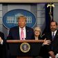 US President Donald Trump, flanked by Health and Human Services Secretary Alex Azar (R), US Vice President Mike Pence (L) and CDC Principal Deputy Director Anne Schuchat, holds a news conference on the COVID-19 outbreak
