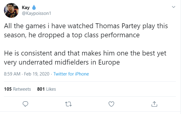 Fans heap praise on Thomas Partey