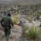 Border patrol agents Arain Carrera and Thaddeus Cleveland approach an injured Guatemalan migrant in a remote canyon of west Texas