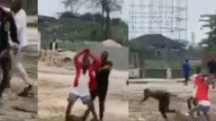 Helpless soldiers roll on the ground as Nigeria’s Wari youth brutalise them (video)