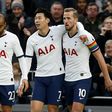 Tottenham players celebrate their opening goal in the Premier League match against Burnley