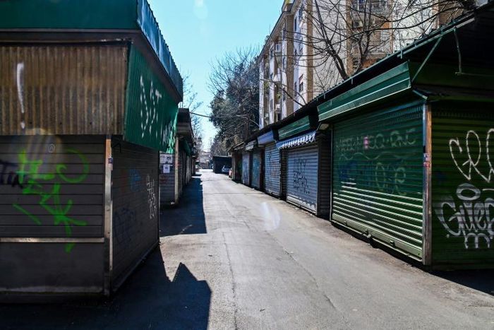 Shuttered market stalls in Rome's Monteverde Vecchio district on Wednesday
