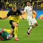 Dortmund's Norwegian forward Erling Braut Haaland (C) has now scored 11 goals in seven games for Borussia Dortmund.