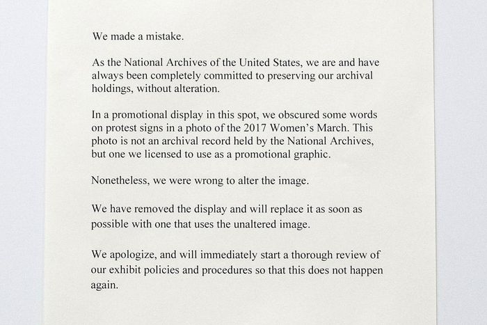 National Archives Apologizes for Altering Image of 2017 Women's March