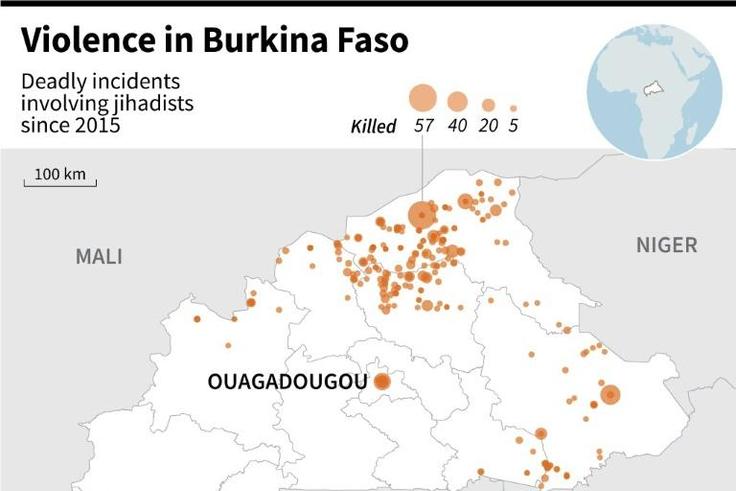 Map showing deadly violence involving jihadists in Burkina Faso since 2015