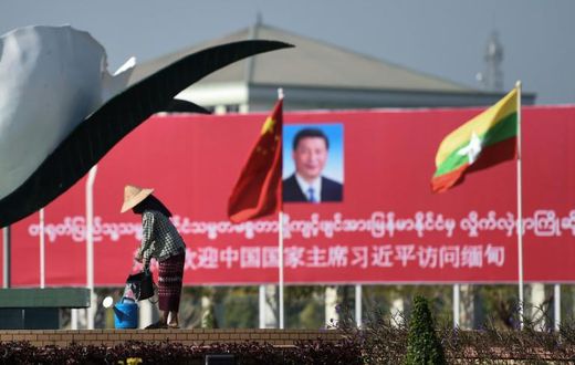 Billboards and banners welcomed China's Xi Jinping to Naypyidaw on Friday