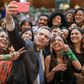 Then president-elect Alberto Fernandez poses for a selfie with women abortion campaigners in Buenos Aires in November 2019