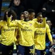 Arsenal's Eddie Nketiah celebrates scoring against Portsmouth