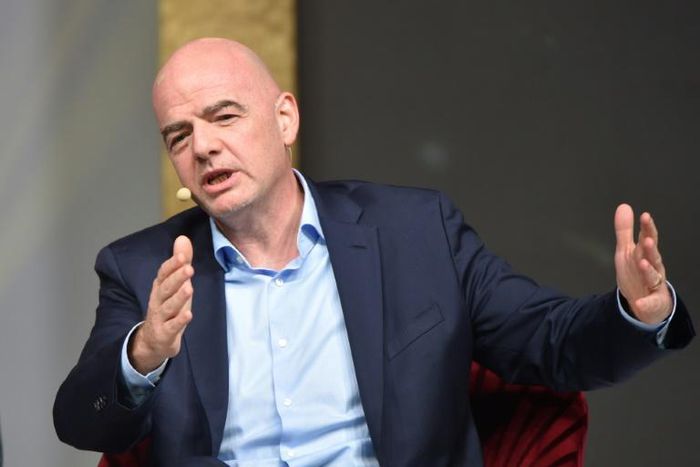 FIFA President Gianni Infantino speaking in February - his federaton is urging clubs and players to reach agreement on wage cuts