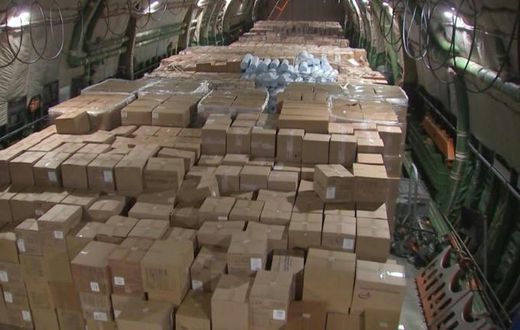 IMAGES of the Russian plane loaded and taking off from Chkalovsky military air base near Moscow. Russia announced it has sent a plane loaded with humanitarian aid to the United States, hit hard by the pandemic of the new coronavirus.