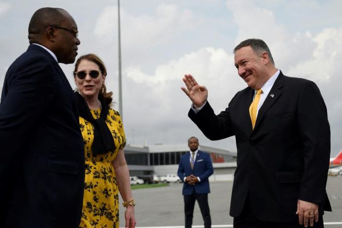US Secretary of State, Mike Pompeo (R), and his wife, Susan Pompeo (C), travelled to Angola