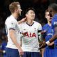 Red card woe - Tottenham Hotspur's Son Heung-Min (C) reacts beside Chelsea defender Antonio Rudiger (R) as he's sent off on Sunday