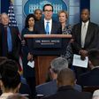 US Treasury Secretary Steve Mnuchin speaking during a White House press briefing about the coronavirus on March 14, 2020; he expects an economic slowdown but no recession