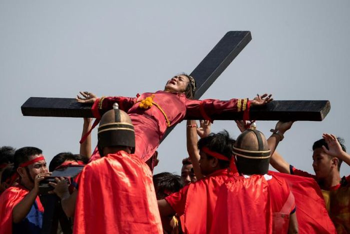 This photo from 2019 shows a crucifixion reenactment at the Good Friday Philippines event that was called off this year