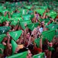 Thousands of women in Buenos Aires hold green scarves demanding the decriminalization of abortion in Argentina, on February 19, 2020