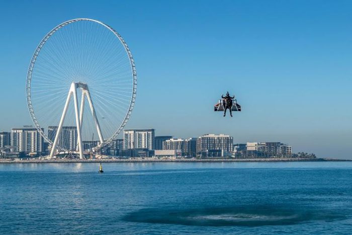 The carbon fibre wings worn by daredevil Vince Reffet for his "Jetman" stunt in the Gulf city state of Dubai are powered by four mini jet engines that he can control by his movements