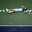 Austrian Dominic Thiem reacts after beating Roger Federer in the final of the 2019 ATP Masters at Indian Wells
