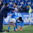 Napoli captain Lorenzo Insigne celebrates with coach Gennaro Gattuso.