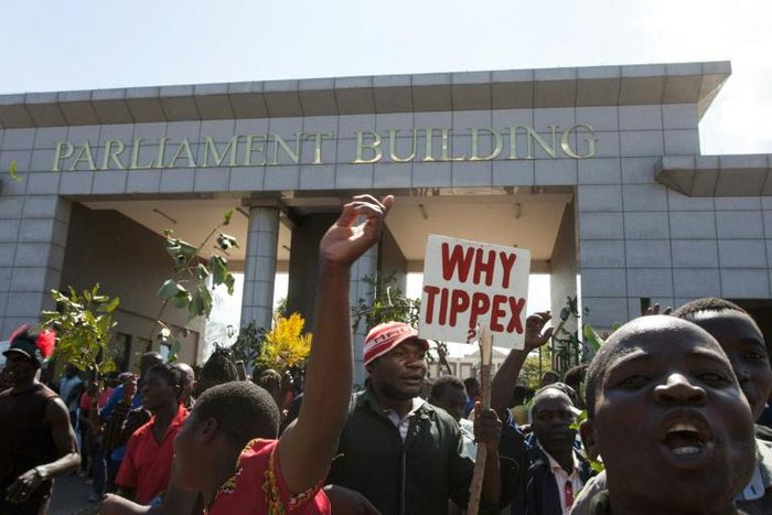 Opposition protesters rallied against the use of correction fluid on some ballot papers