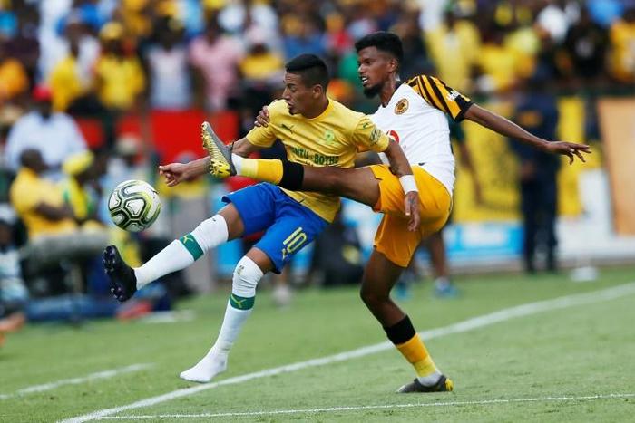 Mamelodi Sundowns midfielder Gaston Sirino (L), who scored and was sent off Saturday as his club reached the South African League Cup final