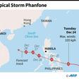Forecast path of Tropical Storm Phanfone as it approaches the Philippines