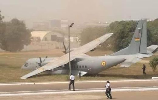 Military aircraft overruns apron at Ghana Air Force Base