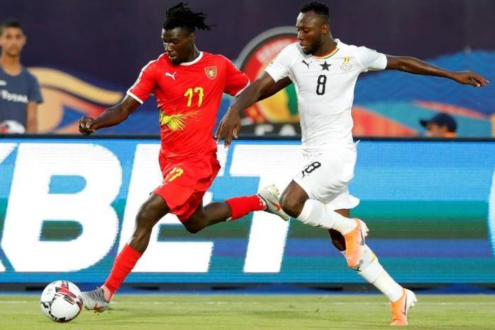 Ghana Olympic Games qualifying tournament hero Owusu Kwabena (R) playing against Guinea-Bissau in the 2019 Africa Cup of Nations