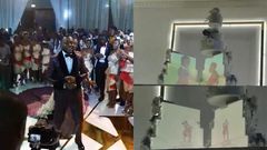 Story of how Kennedy Osei met Tracy animated and projected in their wedding cake