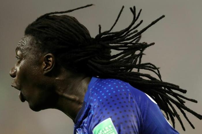 Hair he goes: Hilal's Bafetimbi Gomis celebrates scoring
