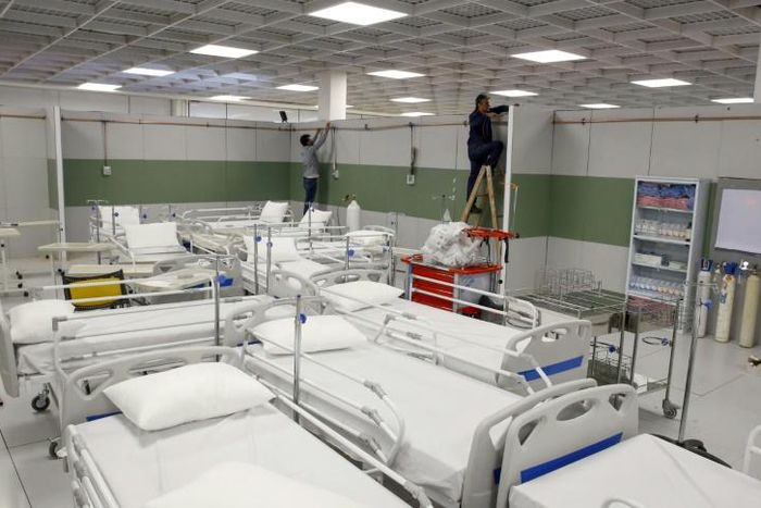 To tackle the number of coronavirus cases, Iran has set up makeshift hospitals like this one in the Iran Mall, a vast shopping and leisure complex northwest of Tehran