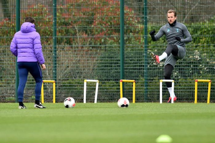 Tottenham striker Harry Kane works his way back to fitness at the club's training ground