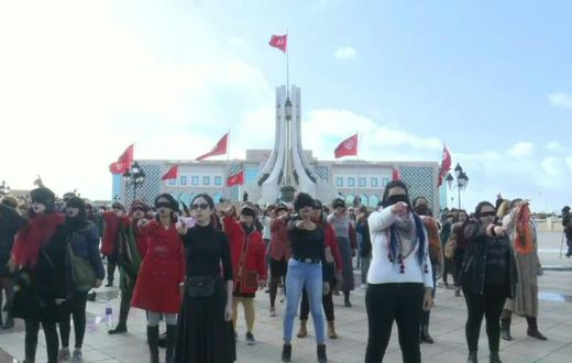 IMAGES  Tunisian women of the Falgatna collective perform in Arabic the Chilean viral feminist anthem turned into a mighty global roar against sexual violence "The Rapist is You!" during a flashmob in Tunis.